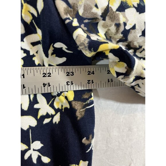 Karen Scott Women’s 3X Navy Yellow Floral  3/4 Sleeve Cotton Top - Picture 6 of 8